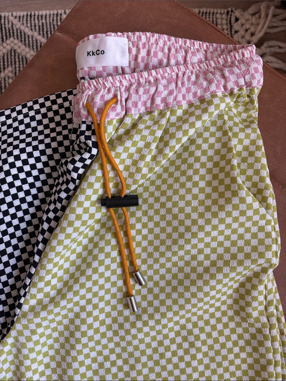 KKCO Women's Checkerboard Drawstring Trousers - Pink, Lime & Black